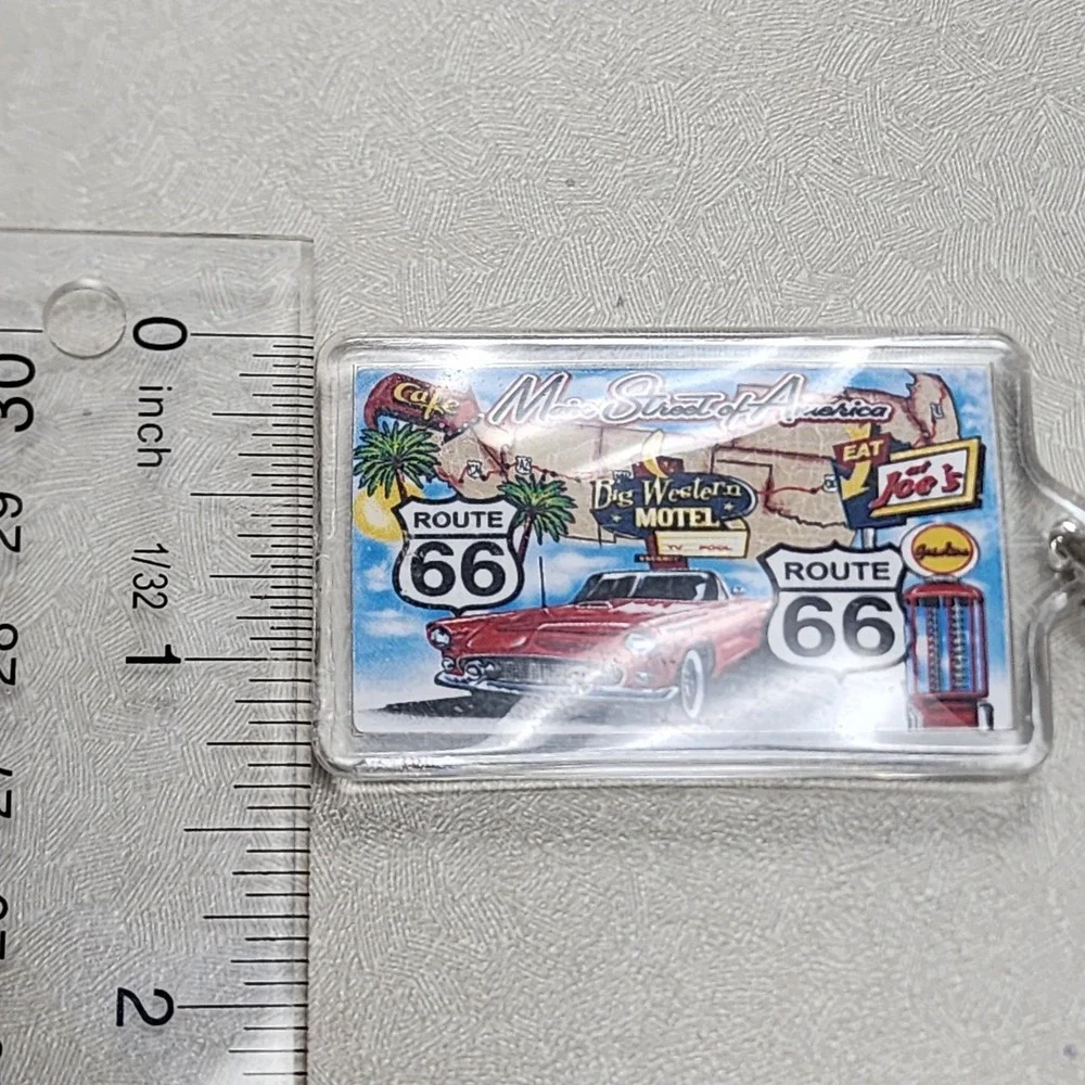 Vintage Route 66 Main Street Of America Car Lucite Keychain Key Ring Collectible
